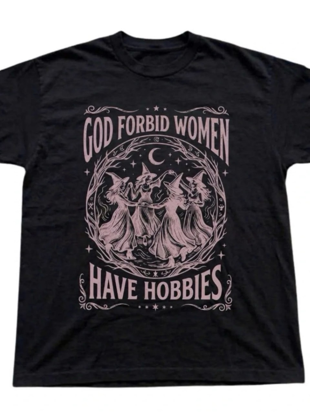 Black Tee with Pink Witch Graphic